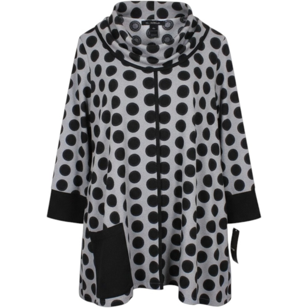 Ali Miles Grey Black Polka Dot Cowl Neck Tunic Top 2X NWT
